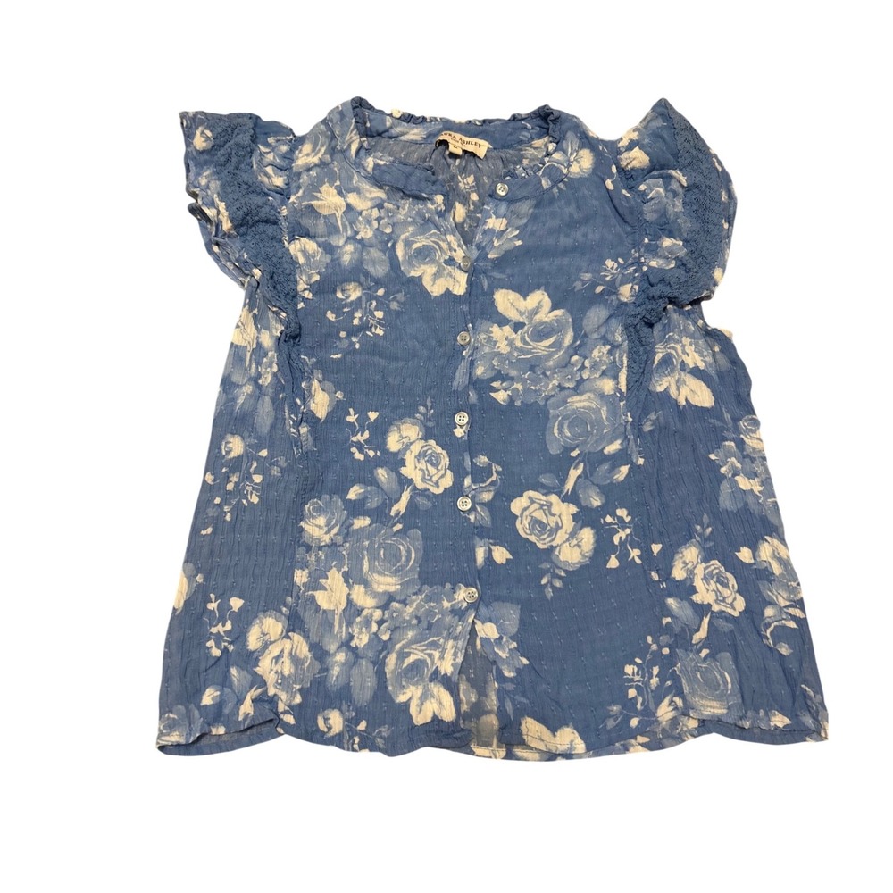 Laura Ashley Small‎ blue floral ruffle blouse romantic girlhood coquette spring